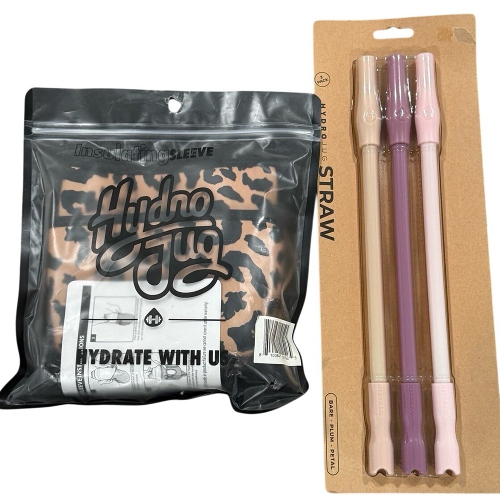 HydroJug Sleeve Leopard Print + HydroJug Straw 3-Pack Bundle